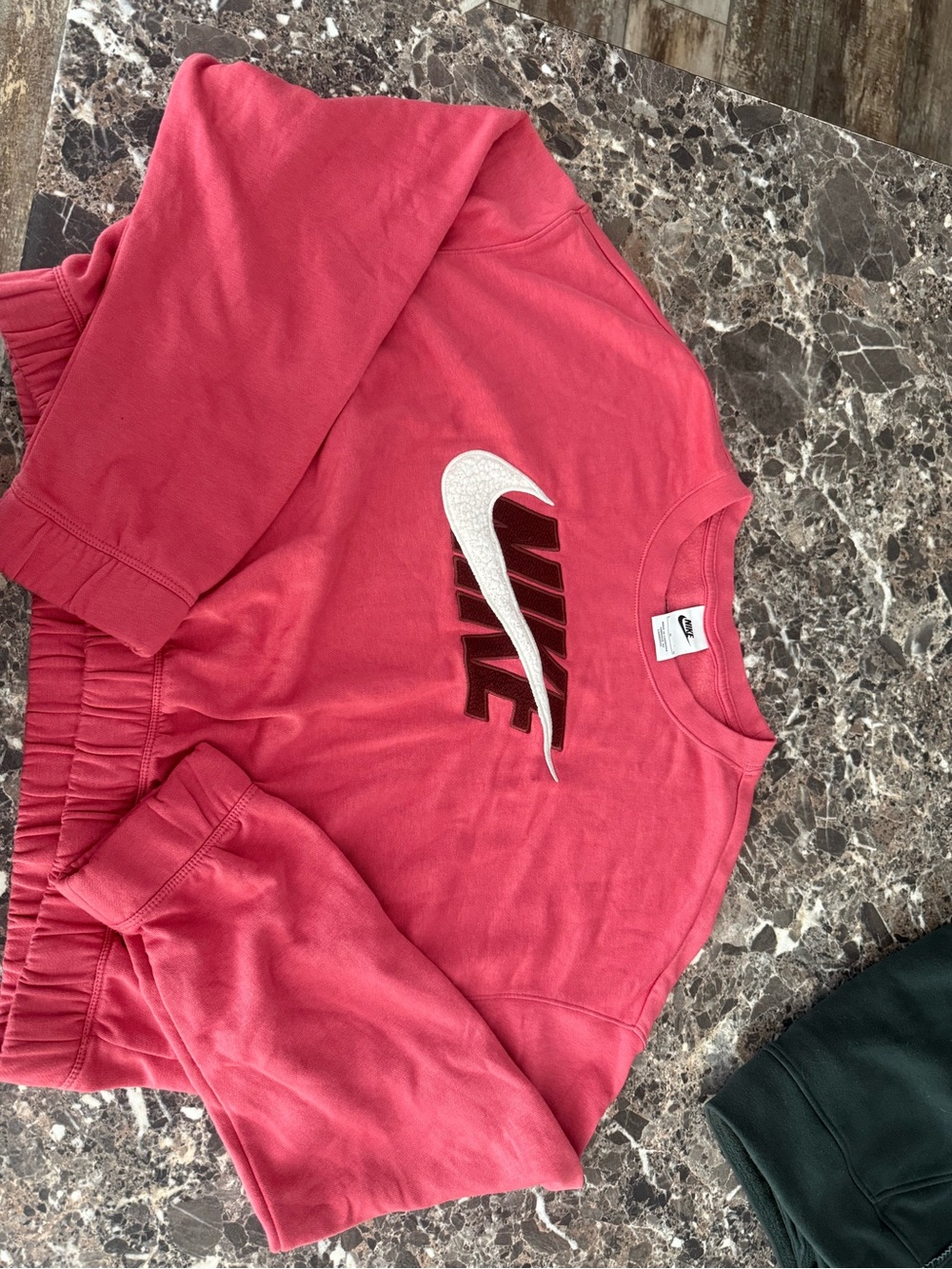 Nike Coral Pink Cropped Crew Sweatshirt with White Swoosh